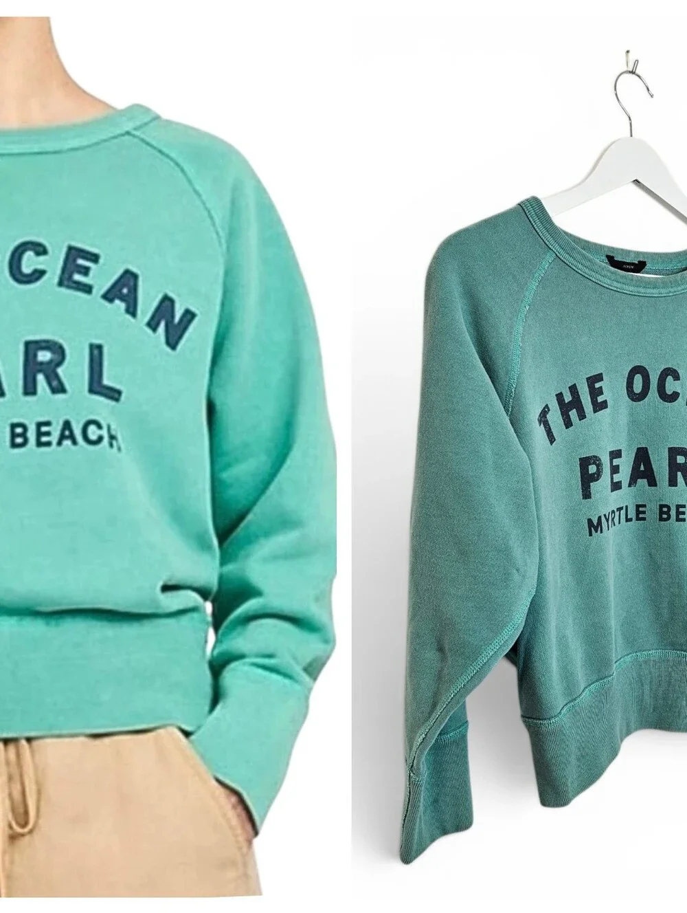 J.Crew Sweatshirt XS Ocean Pearl Myrtle Beach Cropped Raglan Terry Aloe Green